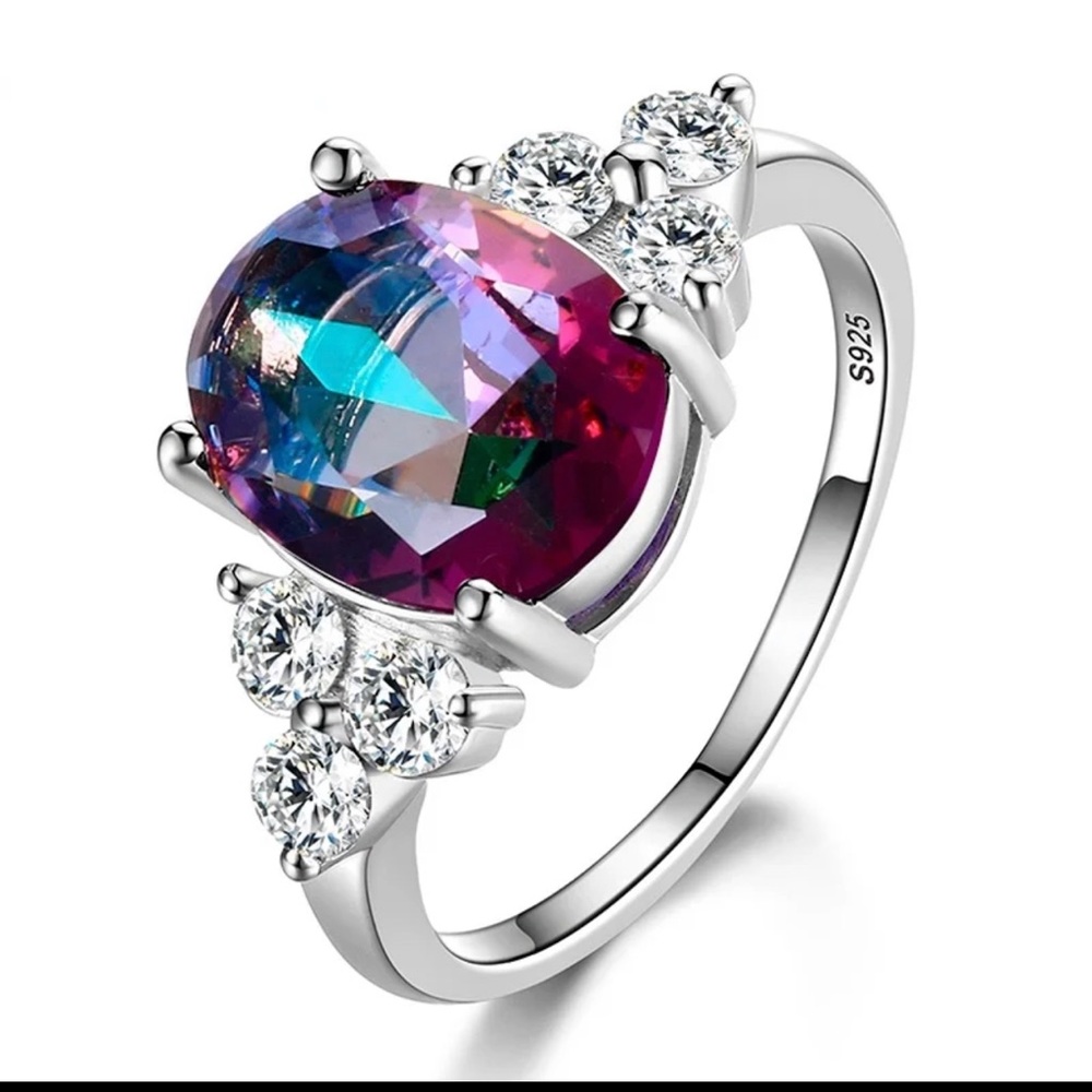 925 Sterling Silver Rings Mystic Topaz Zircon Oval